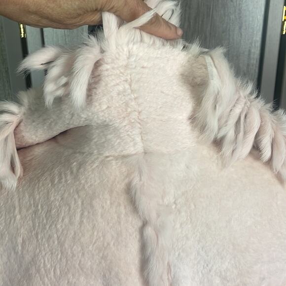 Pink 100% angora/rabbit fur open front jacket with tassels women’s XS-S - Picture 9 of 16